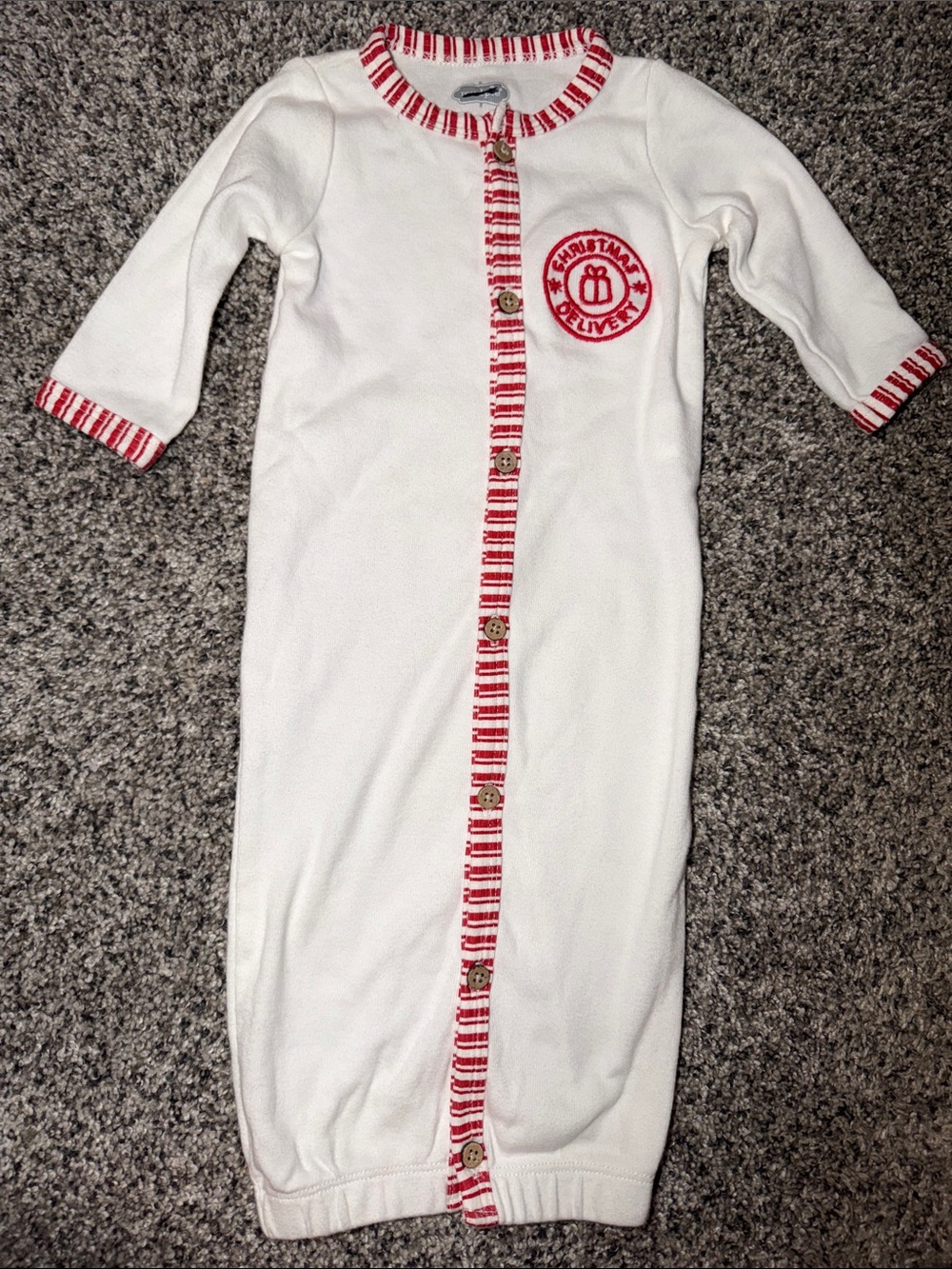 NWOT MudPie Christmas Gown White and Red Trim Infant Pajamas Sleeper